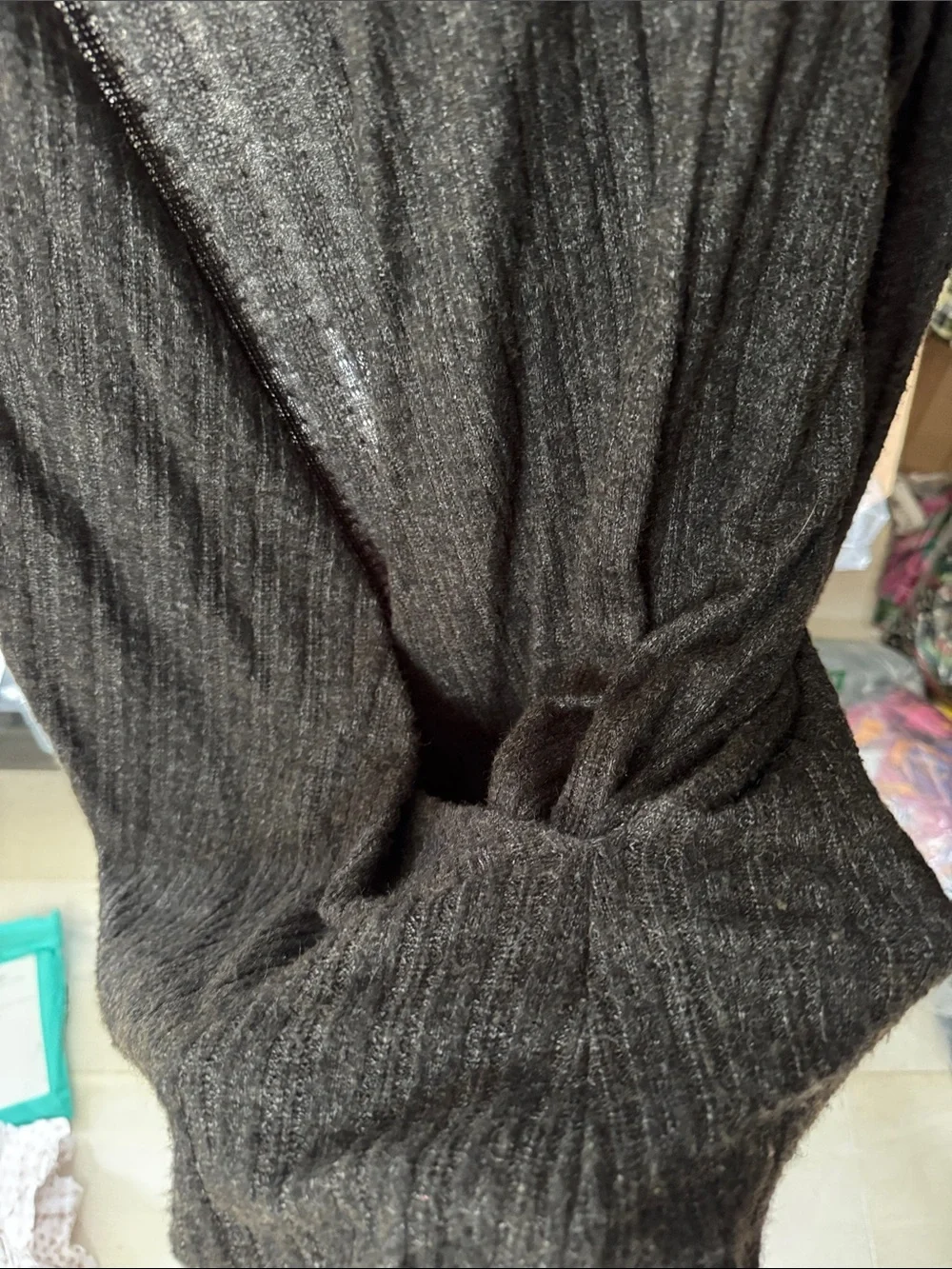 Maeve Charcoal Ribbed Draped Pullover Cardigan